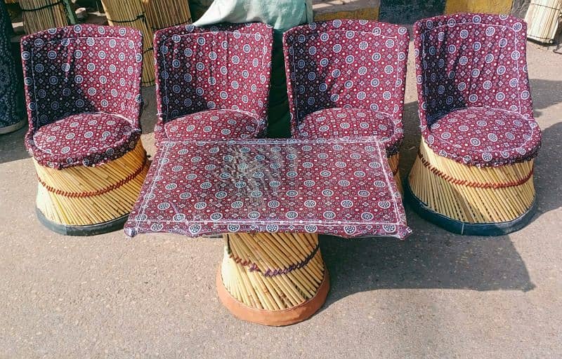 Handcrafted Bamboo Stool and Table Set for Relaxed Living Spaces 0