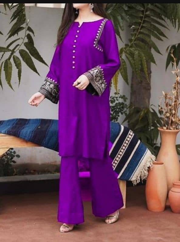 2 PCs women stited linen fabric suit 2