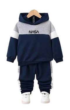 2 pes boy’s fleece printed hoodie tracksuit