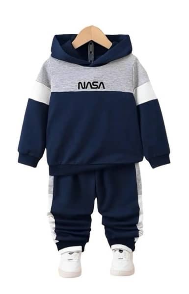 2 pes boy’s fleece printed hoodie tracksuit 0