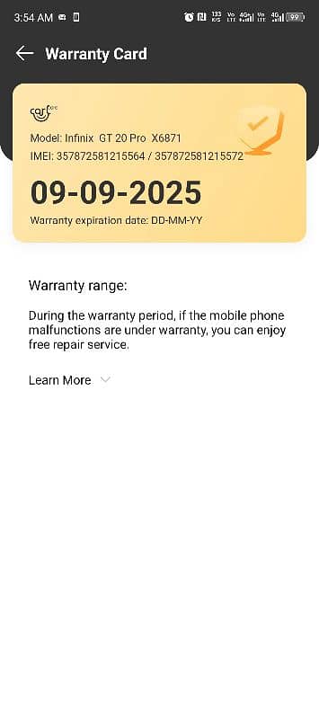 infinix gt 20 pro 10 month warranty 1