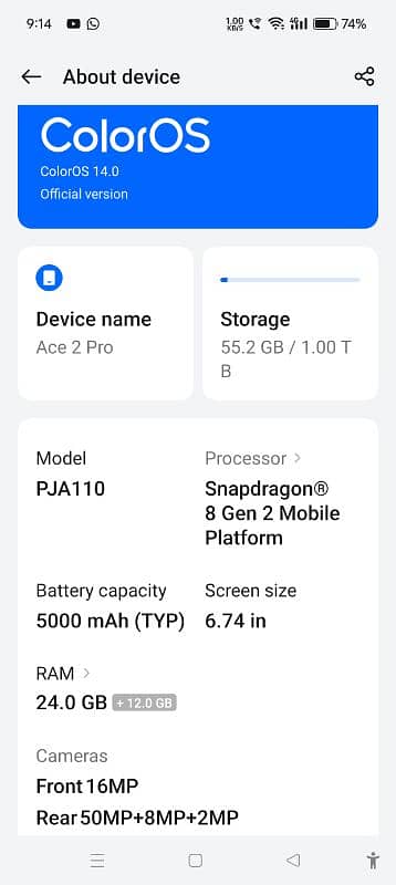 Ace 2 Pro 24+12=36 Ram, 1 TB Rom 1