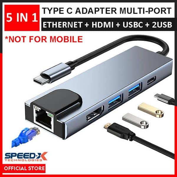 speedx 5 in 1 type c to hdmi + Usb + lan 0