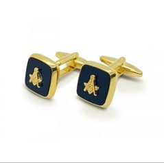 Men's Cufflinks - Real Masonic Onyx Stone with Embossed Sq & Compass