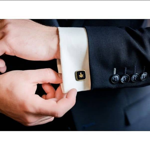 Men's Cufflinks - Real Masonic Onyx Stone with Embossed Sq & Compass 1