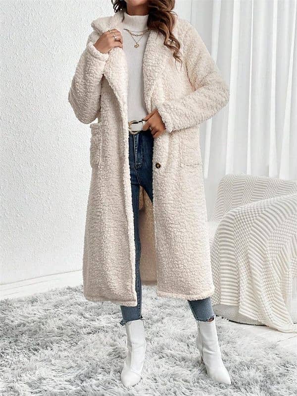 *Product Name*: 1 Pc Women's Elegant Plain Wool Cardigan Long Coat 7