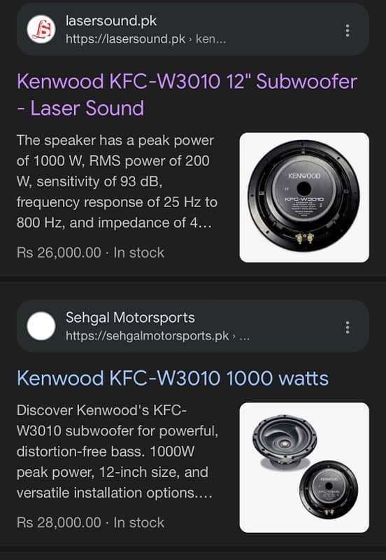 pair kenwood kfc-w3010 original subwoofer woofer 4