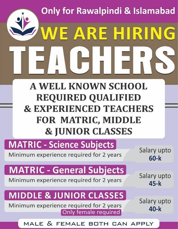 Teachers and Tutors required for all classes and all subjects 0