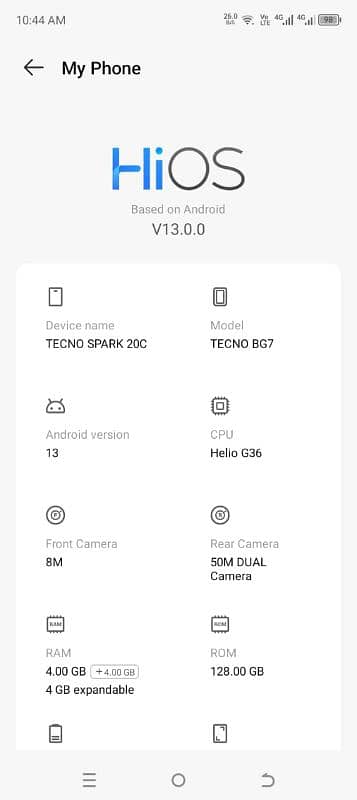 good condition good batter Tecno spark 20c 4+4 128 full box 3