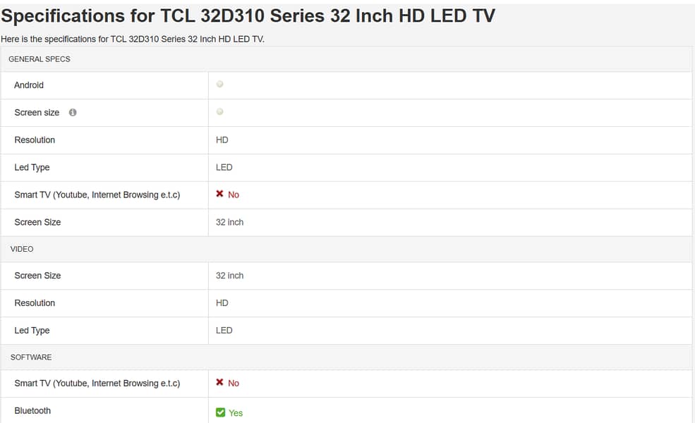 TCL 32 inch Used LED TV 2