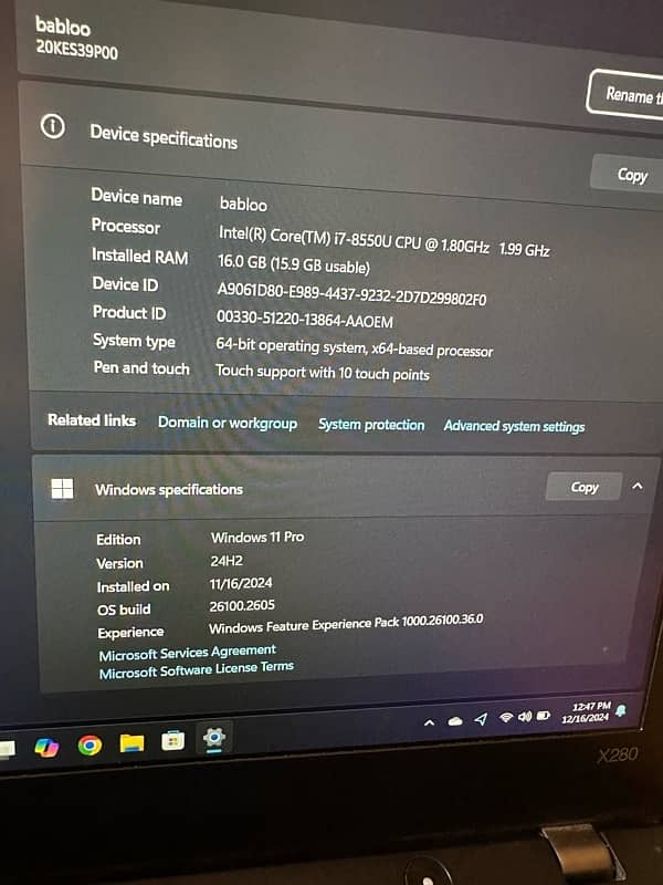 lenovo touchscreen x280 i7 8th gen 16gb ram 15