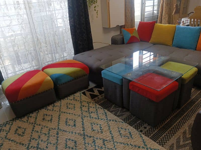 L- shaped sofa with customized table available for urgent sale 1