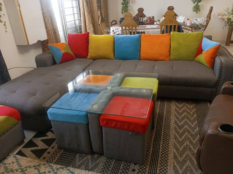 L- shaped sofa with customized table available for urgent sale 2