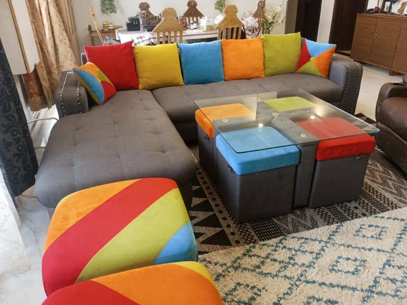 L- shaped sofa with customized table available for urgent sale 3