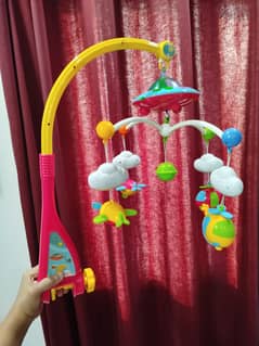 Musical crib mobile with hanging, rotating toys and light/ baby cot