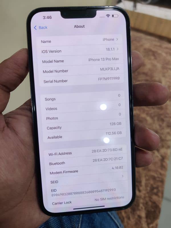 iphone 13 pro max 128gb LLA non pta e sim time factroy unlock 5