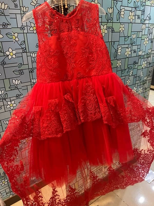 Red Net Embroidered Kids Frock with Tail – Worn Only Once 0