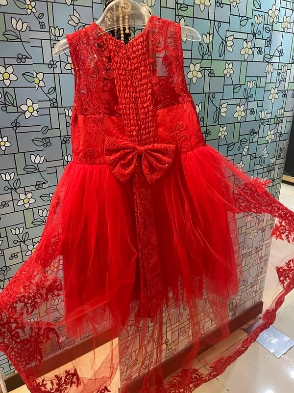 Red Net Embroidered Kids Frock with Tail – Worn Only Once 1