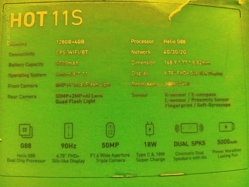 Infinix hot 11s   Full box pta proved 4+3/128 1