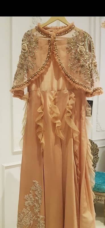 beautiful handwork cape with maxi and ruffle dupatta three piece 0