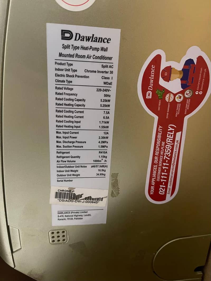 URGENT SALE - Dawlance 1.5 Ton AC Inverter - Chrome 30 1