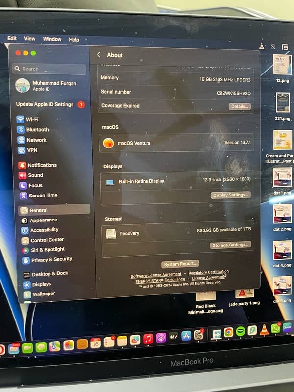 Macbook Pro 2019 13.3” Display 16GB Ram 1TB Space 4GB Graphic Cards 2