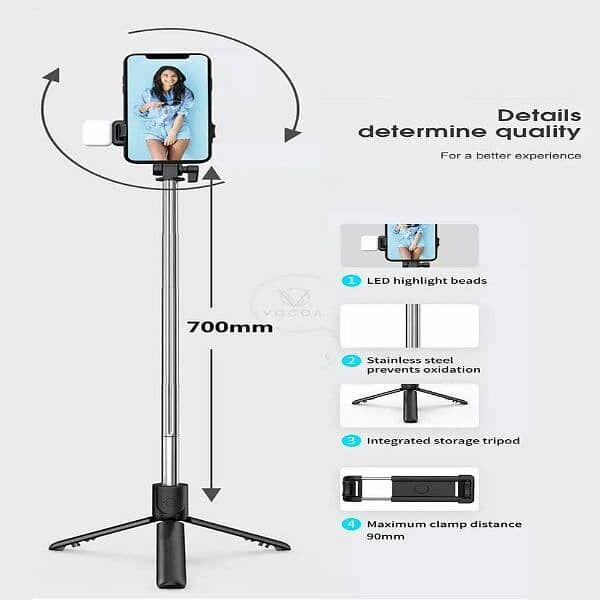 selfie stick with led light mini tripod stand 3