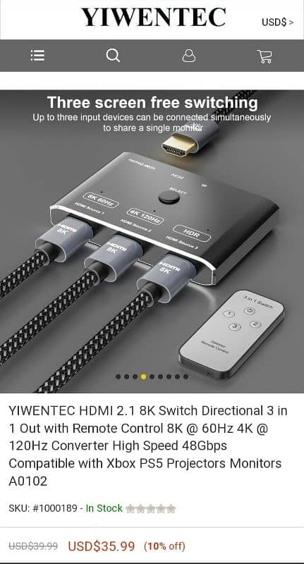 HDMI 2.1 8K Switch Delivery Free 10