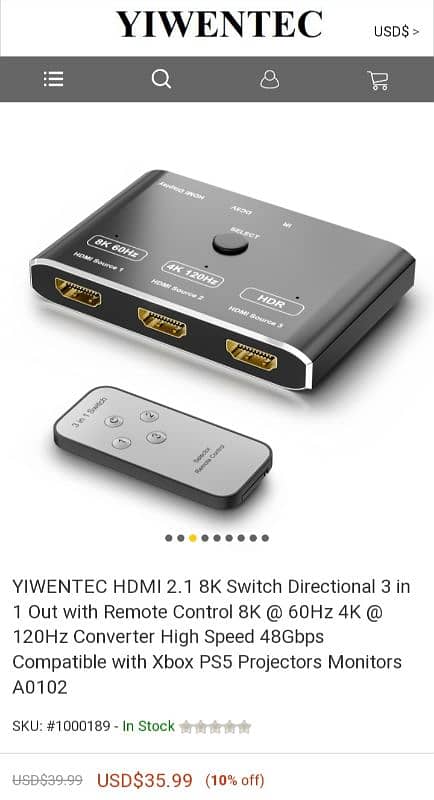 HDMI 2.1 8K Switch Delivery Free 12