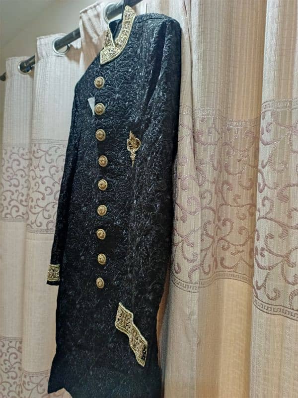 Grooms black and golden sherwani 1