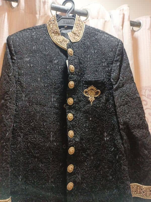 Grooms black and golden sherwani 3