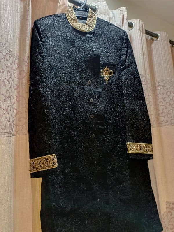 Grooms black and golden sherwani 5