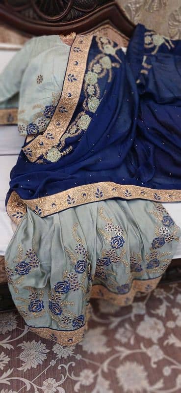 Blue and Grey Shafoon Saree 2