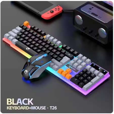 RAIKU T26 Wired 104 Keys Membrane Keyboard And Mouse Suit 0