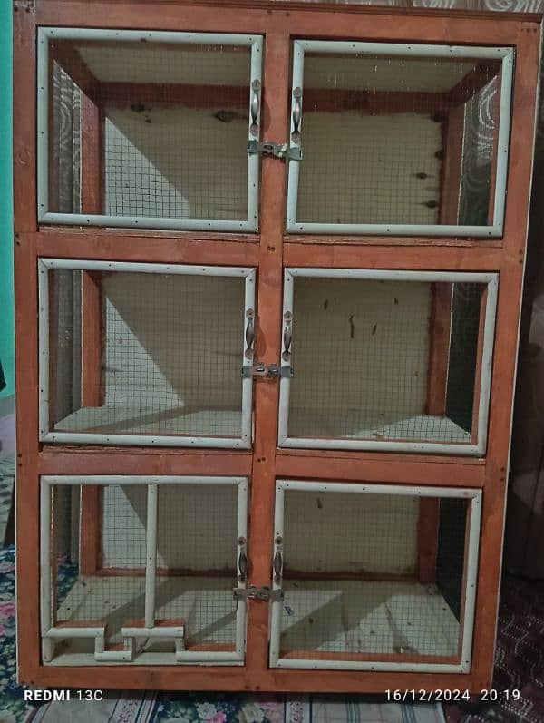 Wooden Parrot Cage with 6 Spacious 1.5x1.5 Boxes – Brand New Condition 0