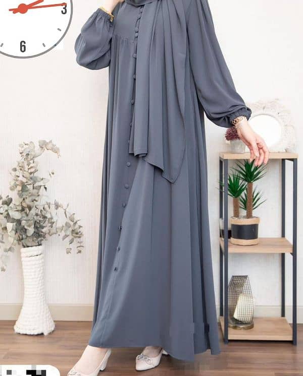 Stylish Grey Georgette Classic Abaya with Stoller-2 Pcs Set 2