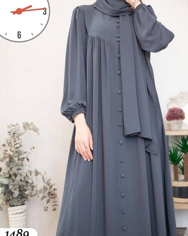 Stylish Grey Georgette Classic Abaya with Stoller-2 Pcs Set 3