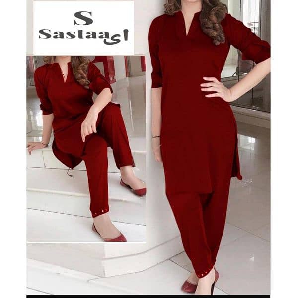 2 Pcs Women's Unstitched Katan Silk Plain Suit 0