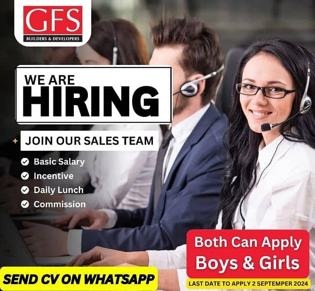 Hiring male and female staff for sales in GFS Builders & Developers 0