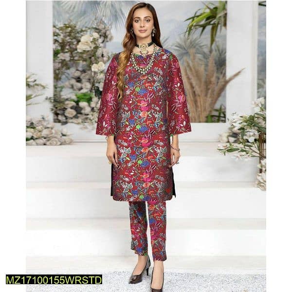 2 Pcs Women's Unstitched Khaddar Printed Suit 1