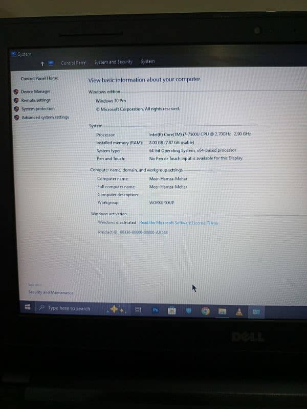 Dell Laptop i7 7th Generation 8GB 500GB Lahore 7