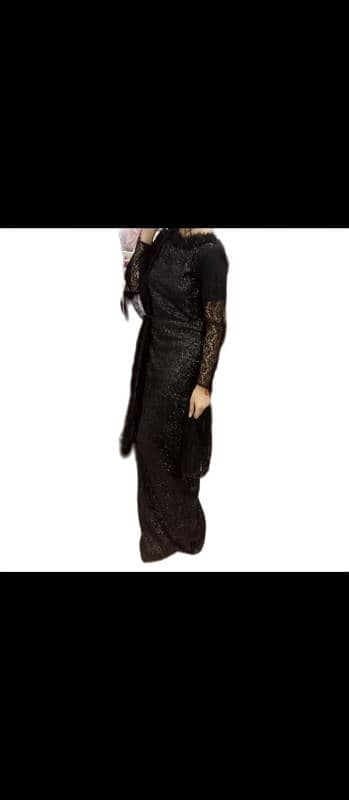 black sequins bodycon shaped maxi dress with free net dupatta 0