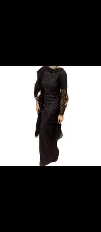 black sequins bodycon shaped maxi dress with free net dupatta 1