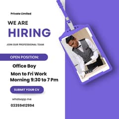 OFFICE BOY REQUIRED IN BAHRIA  TOWN PHASE 7 RAWALPINDI