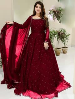 3pcs women stitched embroidered maxi