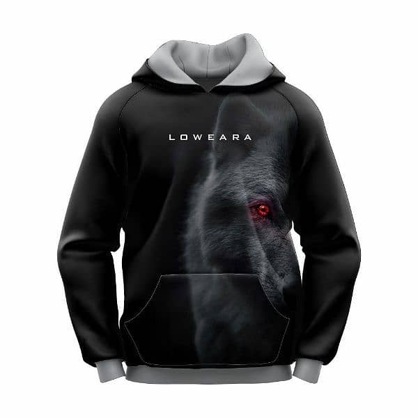 Mens Black Graphical wolf eye Hoodie 0