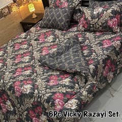 luxurious 6 pcs printed mix cotton king size Razai set