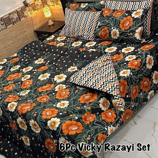 luxurious 6 pcs printed mix cotton king size Razai set 15