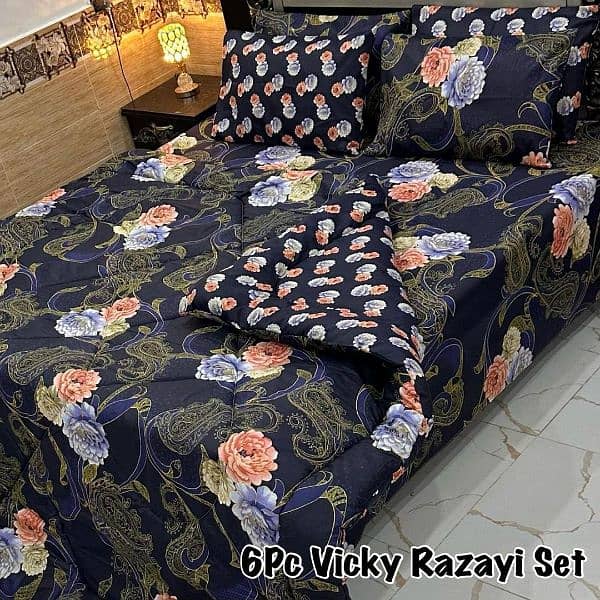 luxurious 6 pcs printed mix cotton king size Razai set 19