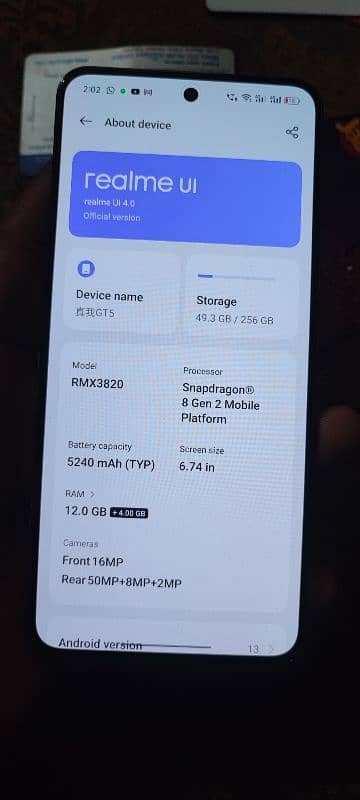 realme GT5 Snapdragon 8 gen 2 12gb ram 256gb 5